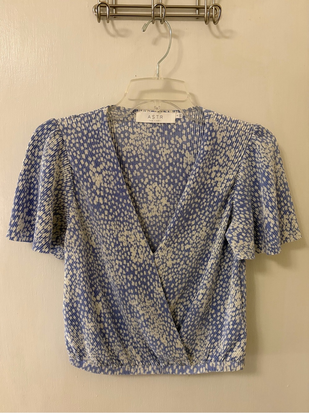 ASTR Blue and White Floral Wrap Blouse